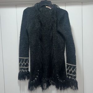 Free People Open Front Fringe Gray Boho Sweater Size S Wool Blend